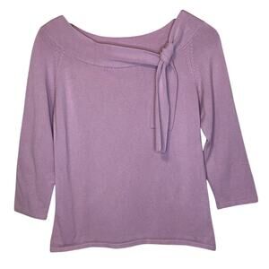 VTG Fred David Side Neck Tie Open Neckline 3/4 Sleeve Purple Blouse Size Medium